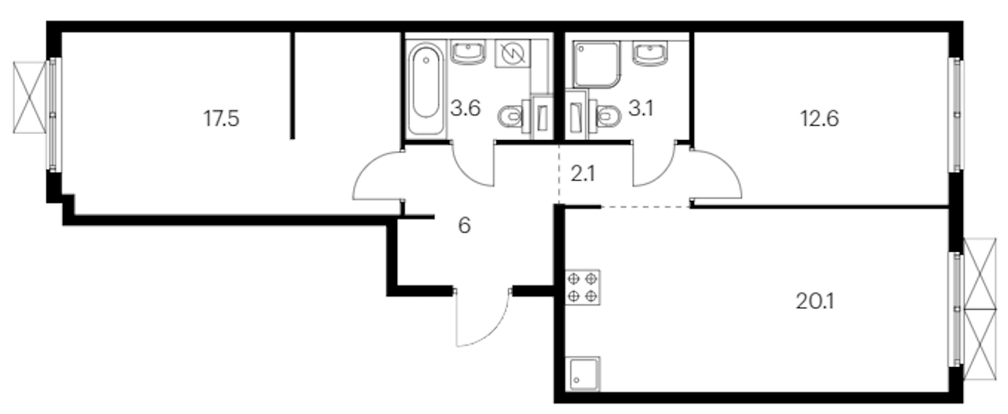 2-комнатная квартира 65 м², 11/12 эт., ЖК «Таллинский парк»